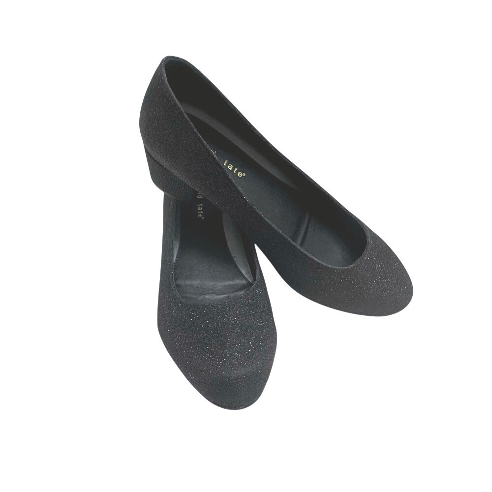 David Tate Black Glitter Block Heel Pumps